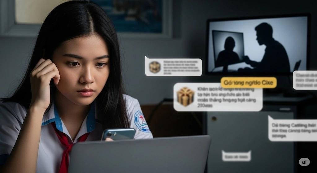 Từ chiêu trò chuyển tiền nhận quà, mồi nhử casting đến ''bắt cóc online'',… hàng loạt học sinh, sinh viên đã trở thành nạn nhân của tội phạm mạng đang ngày càng tinh vi. 1-tu-chieu-tro-chuyen-tien-nhan-qua-moi-nhu-casting-den-bat-coc-online-hang-loat-hoc-sinh-sinh-vien-da-tro-thanh-nan-nhan-cua-toi-pham-mang-dang-ngay-cang-tinh-vi-anh-minh-hoa-1834.png