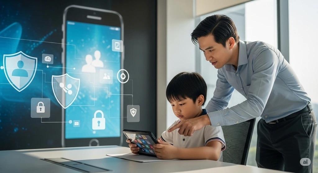 Cha mẹ không cần trở thành chuyên gia công nghệ, cũng đừng trở thành ''cảnh sát mạng'' giám sát, mà hãy trở thành người lắng nghe và định hướng cho con. 3-cha-me-khong-can-tro-thanh-chuyen-gia-cong-nghe-cung-dung-tro-thanh-canh-sat-mang-giam-sat-ma-hay-tro-thanh-nguoi-lang-nghe-va-dinh-huong-cho-con-anh-minh-hoa-gemini-ai-1834.png