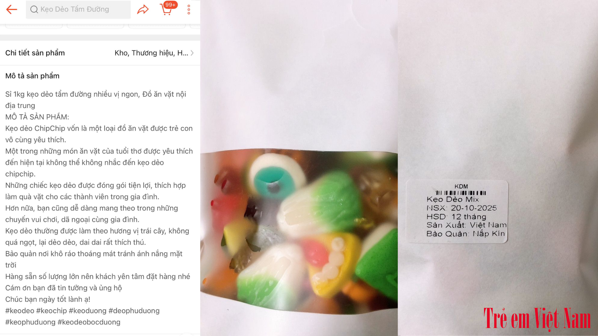 Một số cửa hàng tự in nhãn mác “Việt Nam” để hợp thức hóa sản phẩm, trong khi thông tin trên sàn lại ghi “hàng nội địa Trung”. kẹo dẻo ko nhãn 2