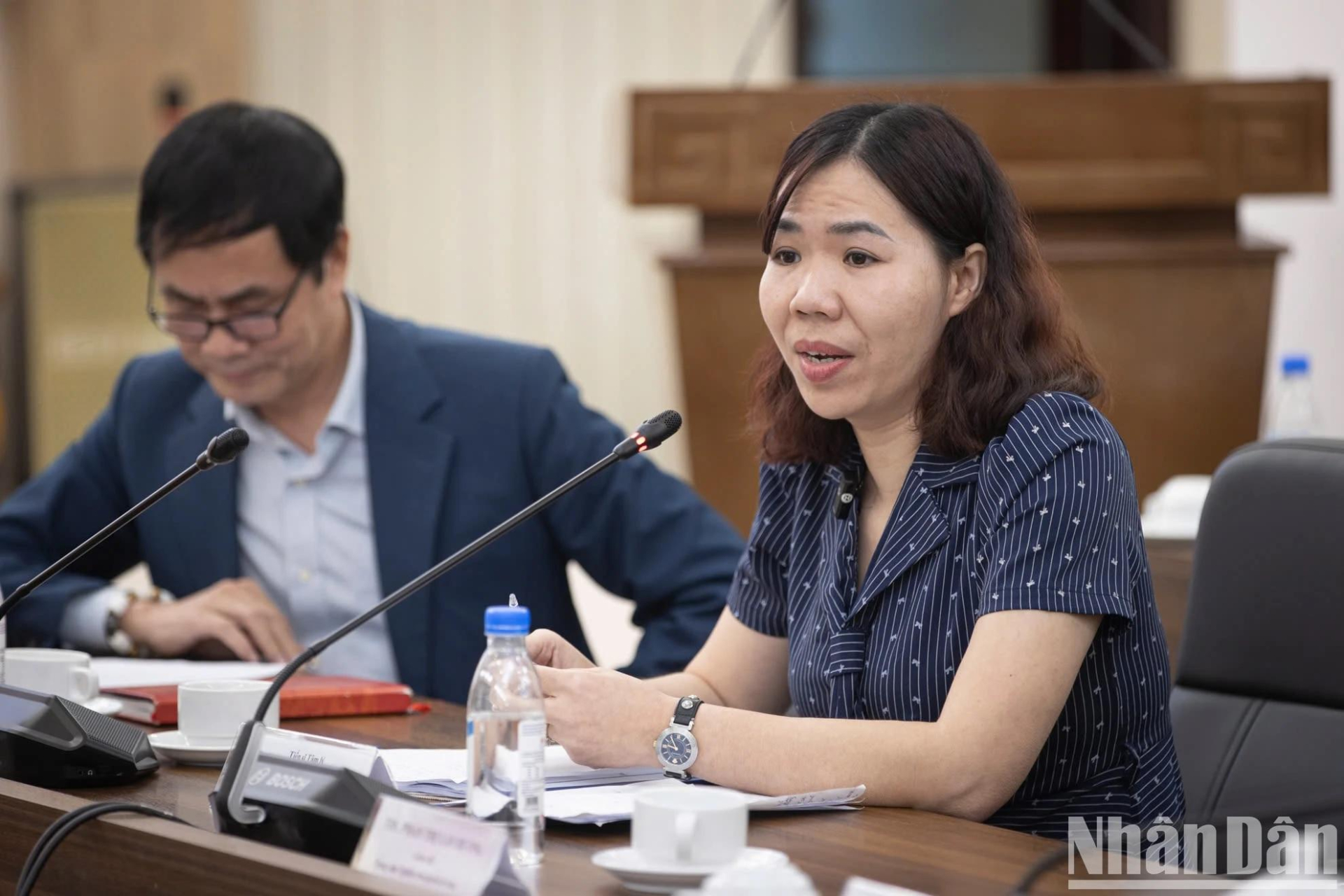 Tiến sĩ Nguyễn Thị Hồng chia sẻ ý kiến tại tọa đàm. Ảnh: Nhân dân hong