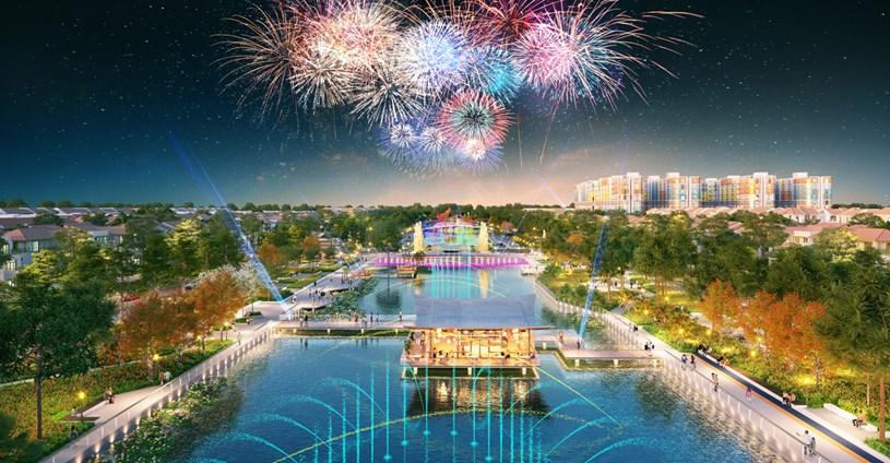 Trục đại lộ trở thành “sân khấu” cho show trình diễn nhạc nước đỉnh cao mỗi đêm. Ảnh phối cảnh minh họa Sun Property. 2