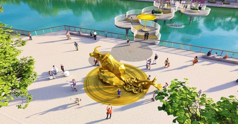 Tái hiện không gian văn hóa độc đáo với tượng trâu vàng. Ảnh phối cảnh minh họa Sun Property. 4