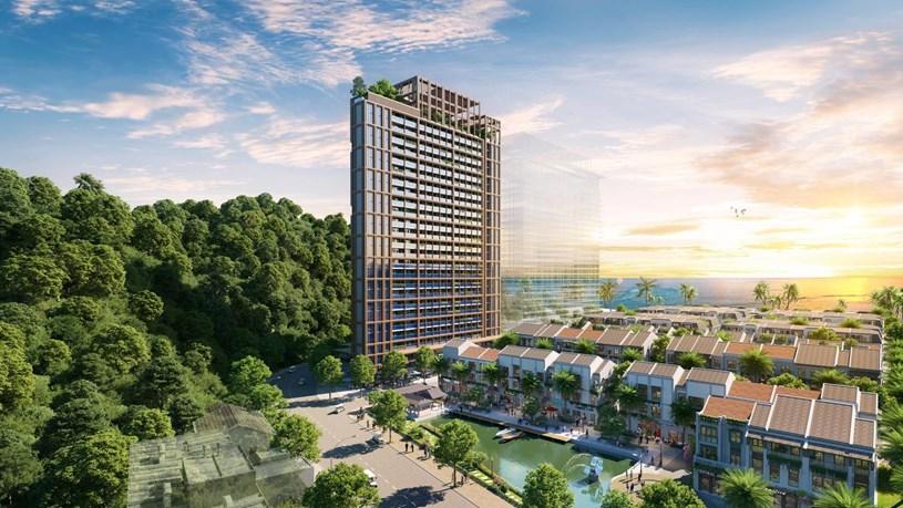 Tòa tháp The Xanh 2 với thiết kế tinh xảo, được ôm trọn bởi rừng và biển Cát Bà (Ảnh: Sun Property) 2