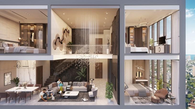 Từng căn penthouse như “ốc đảo riêng tư” giữa tầng không. Ảnh phối cảnh minh họa Sun Property. q3