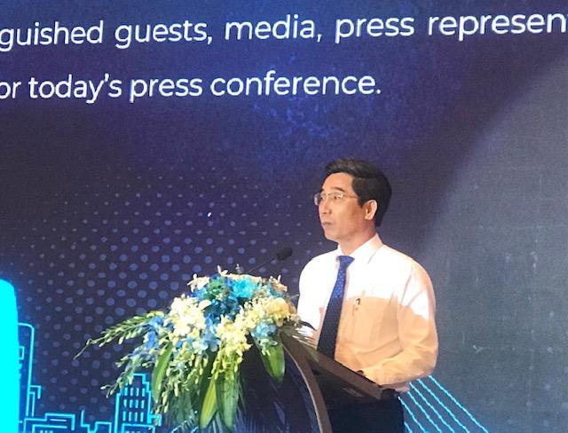 Phó Chủ tịch UBND TP. Đà Nẵng phát biểu tại họp báo thông tin về Giải BRG Open Golf Championship Danang 2024. Ảnh Ngô Anh Văn G2