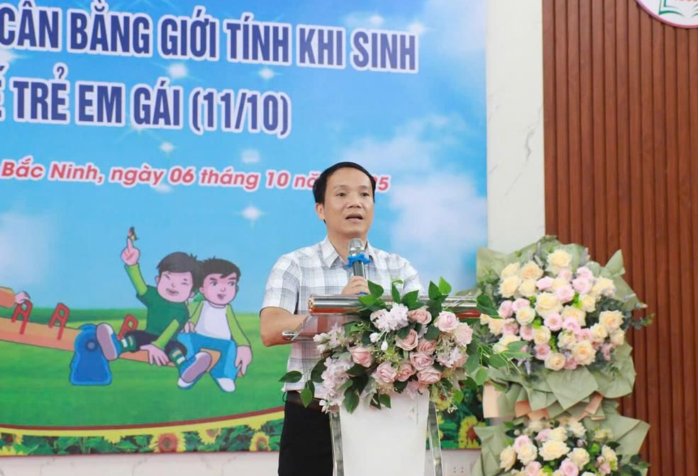 Đại diện lãnh đạo Chi cục Dân số và trẻ em phát biểu tại chương trình. 01760093639.png