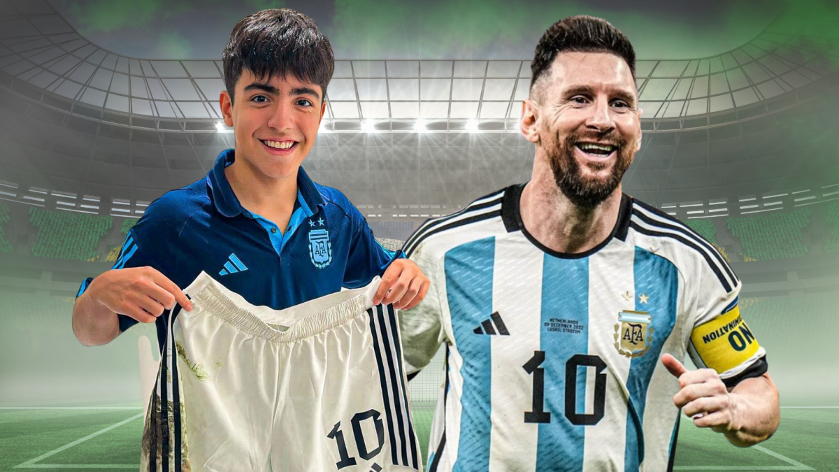 Hình ảnh con trai đỡ đầu 13 tuổi của Messi cầm chiếc quần lấm lem của cha gây 'sốt'