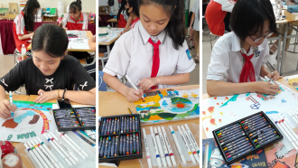 Trường THCS Lương Yên lan toả yêu thương với hàng trăm bức tranh 'Ngôi nhà mơ ước' đấu giá vì trẻ em