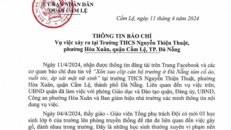 UBND huyện Cẩm Lệ thông tin chính thức vụ việc xảy ra tại Trường THCS Nguyễn Thiện Thuật