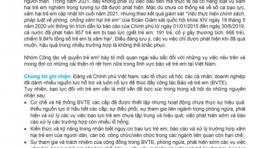 Tuyên bố chung của Nhóm Công tác về quyền trẻ em về Phòng, chống bạo lực trẻ em tại Việt Nam