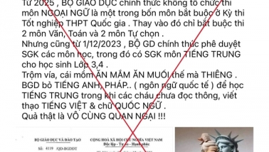 Bộ GD-ĐT cảnh báo việc xuyên tạc quyết định phê duyệt SGK tiếng Trung Quốc