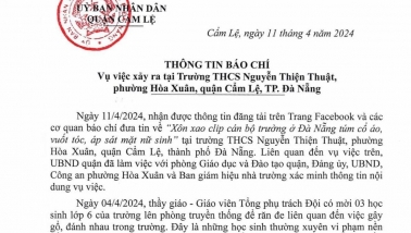 UBND huyện Cẩm Lệ thông tin chính thức vụ việc xảy ra tại Trường THCS Nguyễn Thiện Thuật