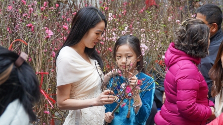 Chợ hoa lâu đời nhất Hà Nội tấp nập gia đình trẻ đi sắm Tết
