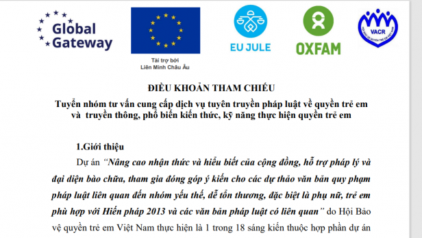 Tuyển nhóm tư vấn cung cấp dịch vụ tuyên truyền pháp luật về quyền trẻ em