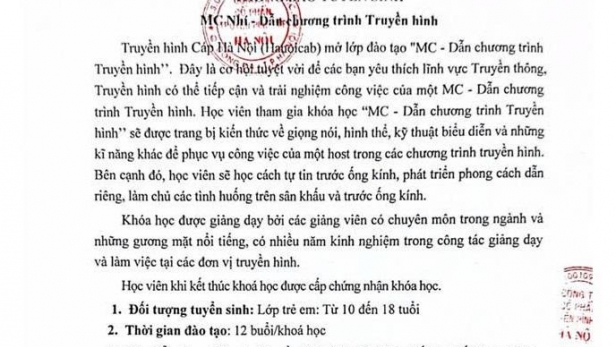 Truyền hình Cáp Hà Nội tuyển sinh lớp 'MC - Dẫn chương trình Truyền hình”