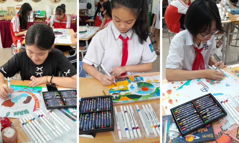 Trường THCS Lương Yên lan toả yêu thương với hàng trăm bức tranh 'Ngôi nhà mơ ước' đấu giá vì trẻ em